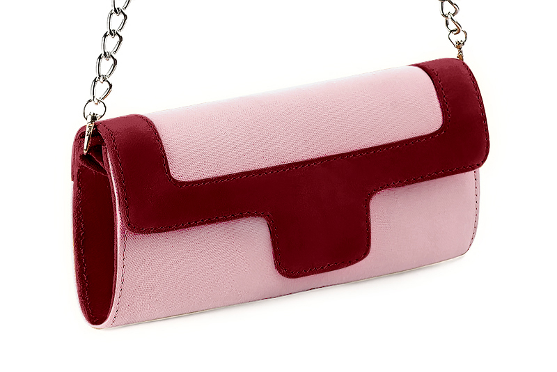 Carnation pink and burgundy red women's dress clutch, for weddings, ceremonies, cocktails and parties. Front view - Florence KOOIJMAN